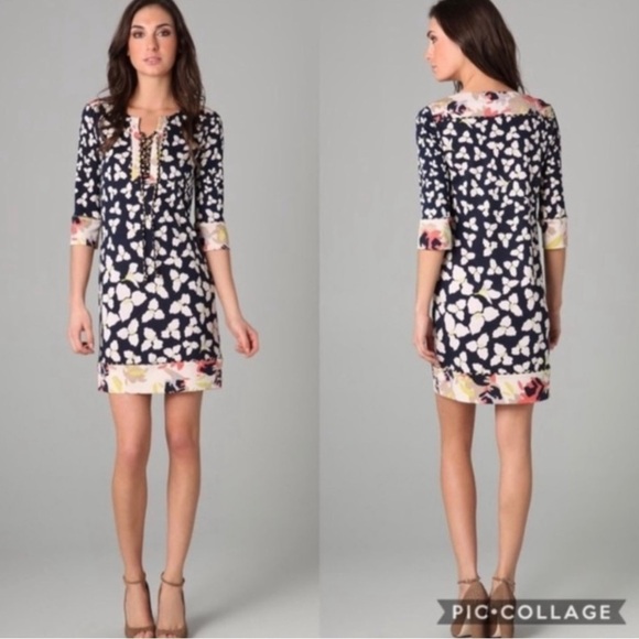 Diane Von Furstenberg Silk Mixed Floral Front Tie Mini Dress - Picture 1 of 11